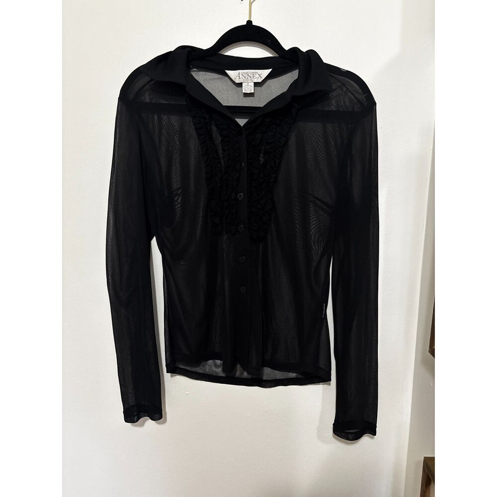 Annex Casual‎ Corner Sheer Black Mesh Long Sleeve Top M Whimsigoth Fairygrunge